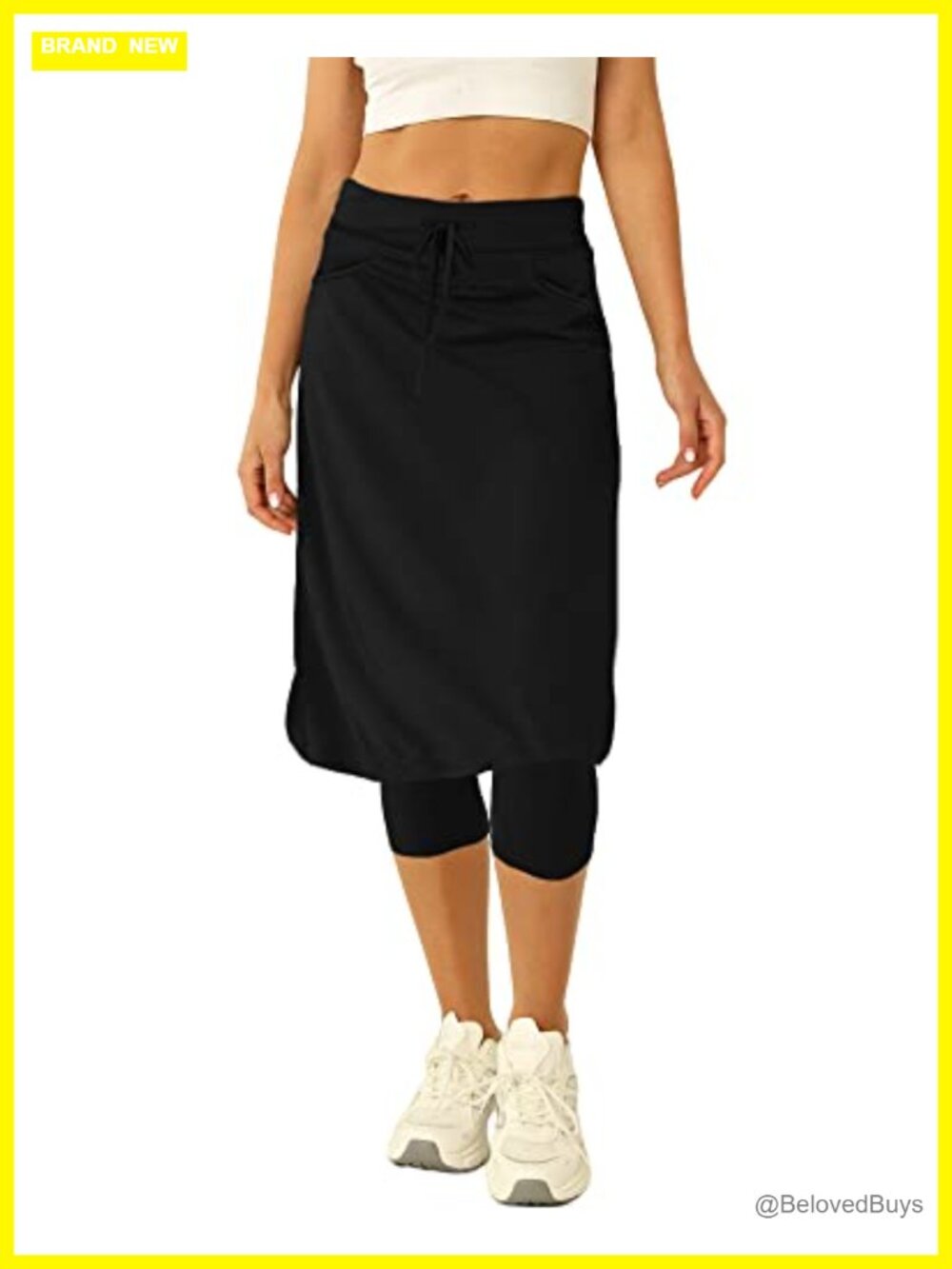 Women's Knee Length Tennis Skirt with Built-in Legging, Skort with Pockets